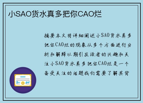 小SAO貨水真多把你CAO爛